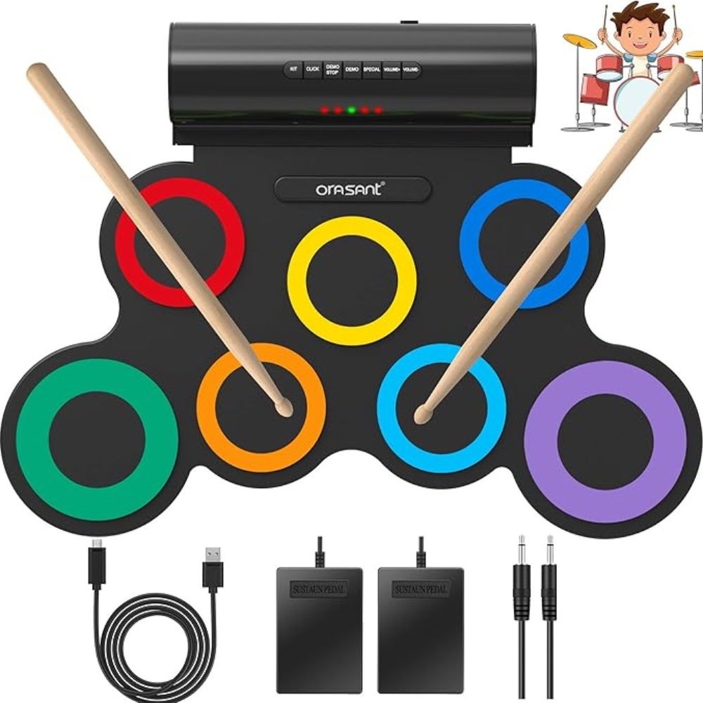 Real-Effect Rechargeable Portable Electronic Drum Set, Multi-Functional Electric